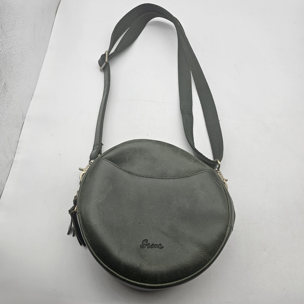 S-ZONE Crossbody Purse Womens Small Green Leather Round Circle‎ Bag Zip